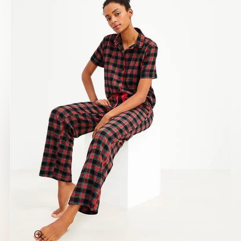 LOFT NWT Plaid Short Sleeve Traditional Pajama SET